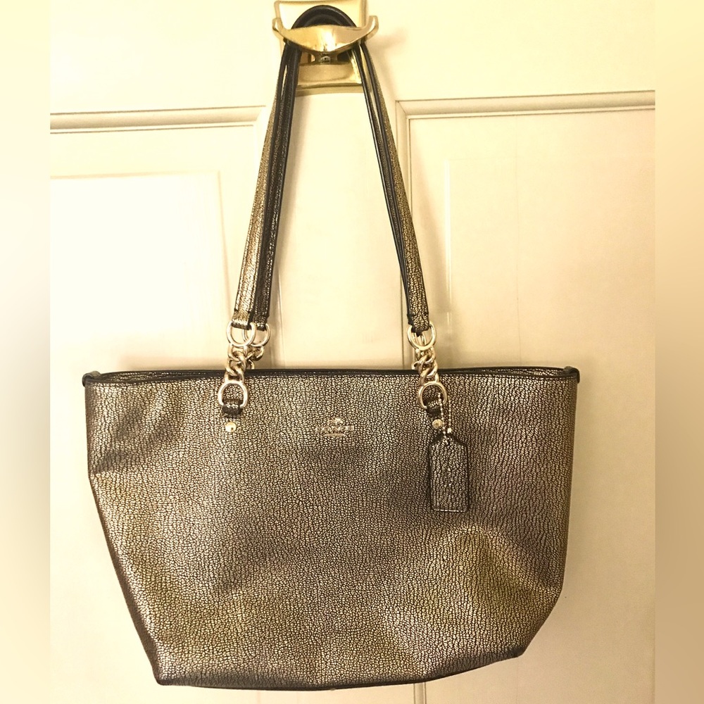 Coach Black & Gold Sophia Leather Tote 👜